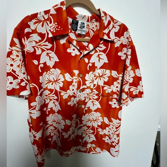 KENNINGTON LTD HAWAIIAN ORANGE AND WHITE PRINT SHIRT. SIZE L. - Picture 4 of 7
